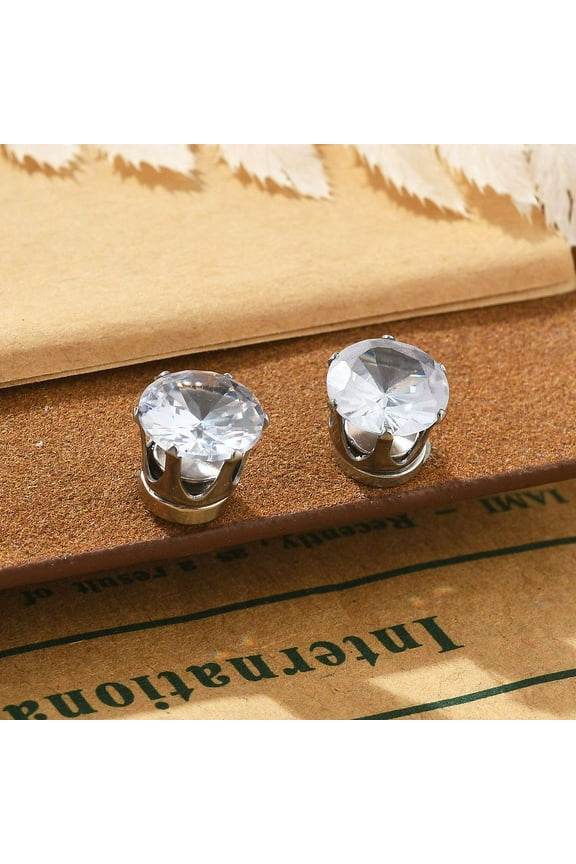 Cubic Zirconia Clip-on Earrings Magnetic Stainless Steel Non-piercing Earrings Stainless Steel Color Diamond Clear 8mm