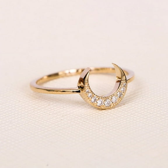 Cubic Zirconia Crescent Ring, 925 Sterling Silver Ring, Minimalist Ring, Moon Shape Ring, Promise Ring Gift For Her Handmade Fine Jewelry .