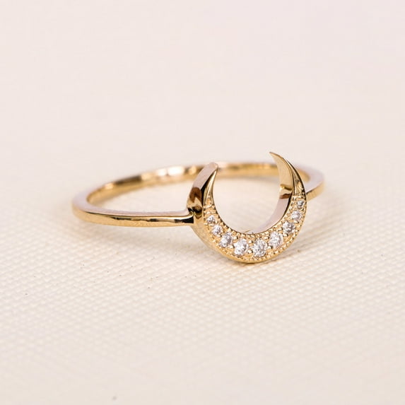 Cubic Zirconia Crescent Ring, 925 Sterling Silver Ring, Minimalist Ring, Moon Shape Ring, Promise Ring Gift For Her Handmade Fine Jewelry .