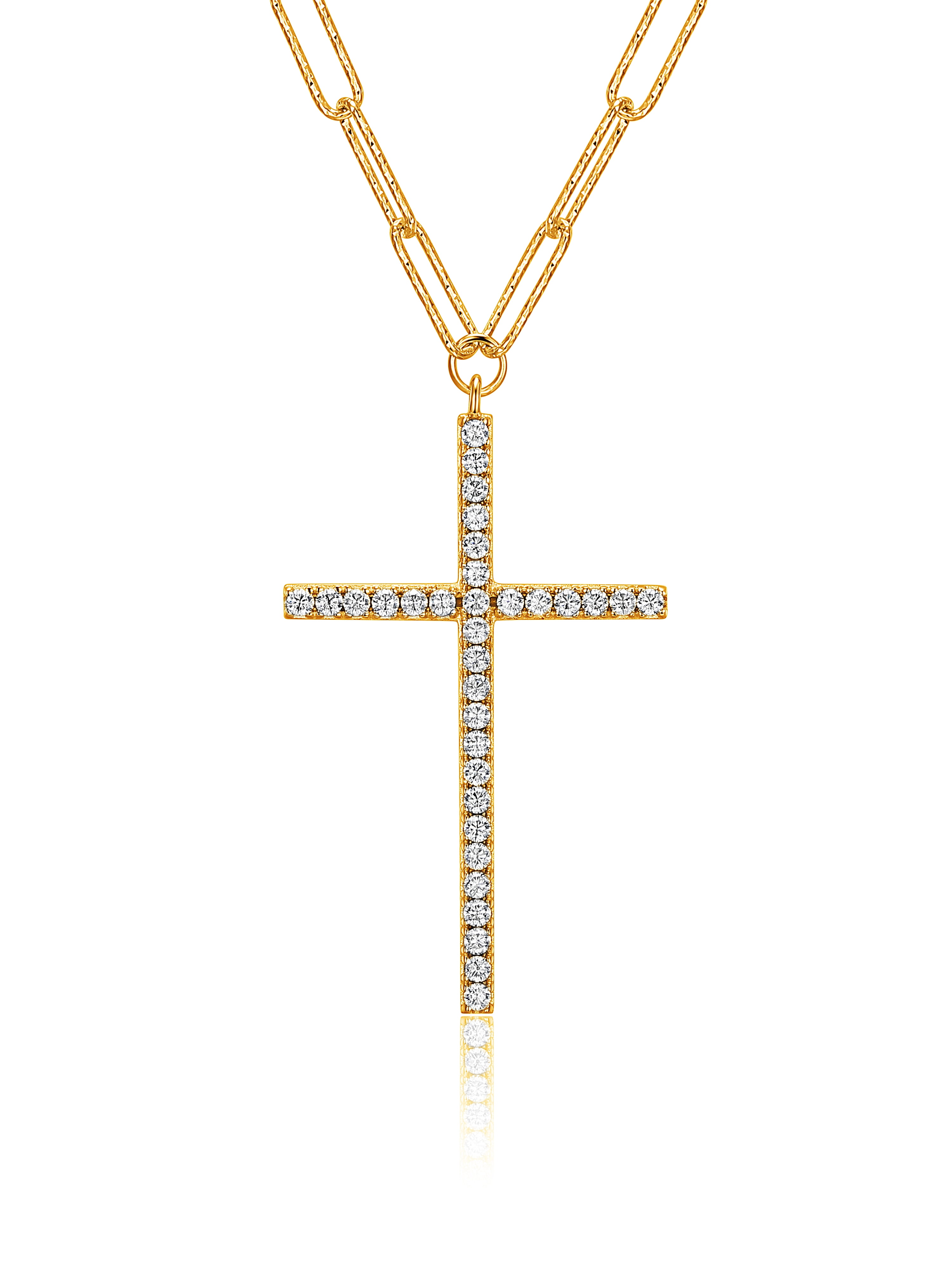 Cubic Zirconia Cross 18k Gold Over Sterling Silver Paperclip