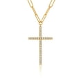 thumbnail image 1 of Cubic Zirconia Cross 18k Gold Over Sterling Silver Paperclip Necklace Gift for Her, 18" + 3" Extension, 1 of 7