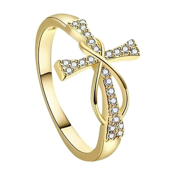 Cubic Zirconia Cross Infinity Ring for Women - Stackable Promise Ring with Love Knot Design, Anniversary Wedding Band, Faith Hope Love Jewelry Gift