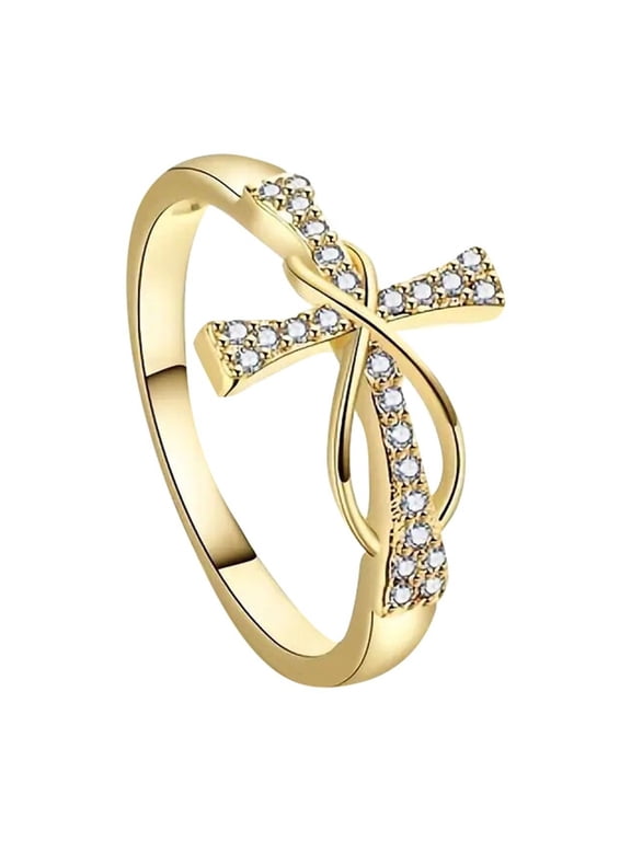 Cubic Zirconia Cross Infinity Ring for Women - Stackable Promise Ring with Love Knot Design, Anniversary Wedding Band, Faith Hope Love Jewelry Gift