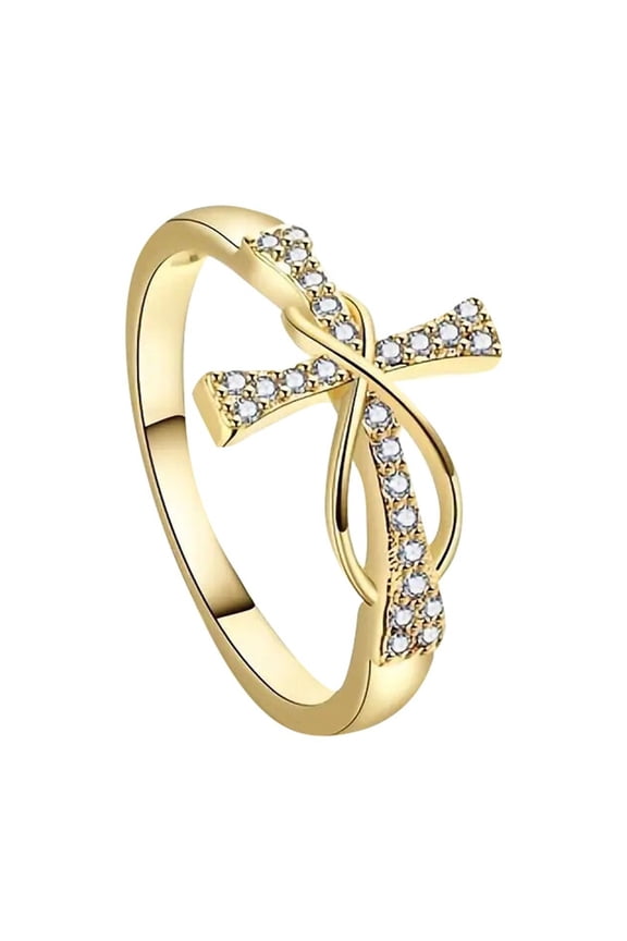 Cubic Zirconia Cross Infinity Ring for Women - Stackable Promise Ring with Love Knot Design, Anniversary Wedding Band, Faith Hope Love Jewelry Gift