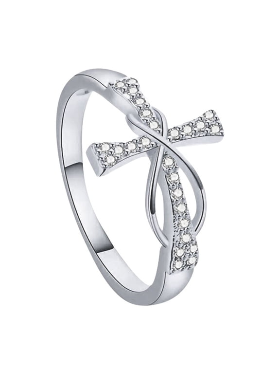 Cubic Zirconia Cross Ring Infinity Twist Band Alloy Faith Jewelry Elegant Sideways Cross Design,Designed For Repeat Use Season After Season,Housewarming Birthday And Holiday Gift Choice