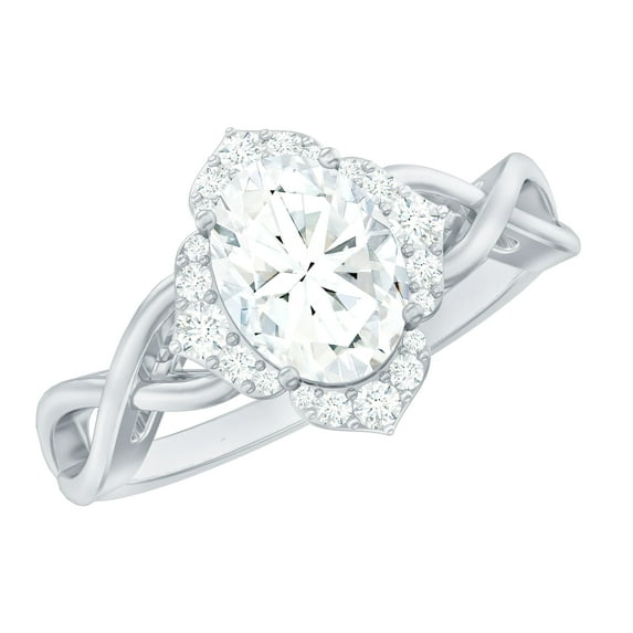 Rosec Jewels Cubic Zirconia Crossover Engagement Ring, Nature Inspired Floral Ring (2.25 CT), 18K White Gold, US 4.00