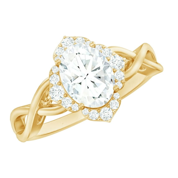 Rosec Jewels Cubic Zirconia Crossover Engagement Ring, Nature Inspired Floral Ring (2.25 CT), 18K Yellow Gold, US 8.00
