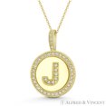thumbnail image 1 of Cubic Zirconia Crystal Pave Initial Letter "J" & Halo Round Disc Pendant in Solid 14k Yellow Gold, 1 of 1