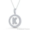thumbnail image 1 of Cubic Zirconia Crystal Pave Initial Letter "K" & Halo Round Disc Pendant in Solid 14k White Gold, 1 of 1