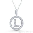 thumbnail image 1 of Cubic Zirconia Crystal Pave Initial Letter "L" & Halo Round Disc Pendant in Solid 14k White Gold, 1 of 1