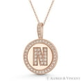 thumbnail image 1 of Cubic Zirconia Crystal Pave Initial Letter "N" & Halo Round Disc Pendant in Solid 14k Rose Gold, 1 of 1
