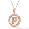 thumbnail image 1 of Cubic Zirconia Crystal Pave Initial Letter "P" & Halo Round Disc Pendant in Solid 14k Rose Gold, 1 of 1