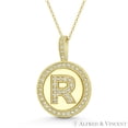 thumbnail image 1 of Cubic Zirconia Crystal Pave Initial Letter "R" & Halo Round Disc Pendant in Solid 14k Yellow Gold, 1 of 1