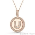thumbnail image 1 of Cubic Zirconia Crystal Pave Initial Letter "U" & Halo Round Disc Pendant in Solid 14k Rose Gold, 1 of 1
