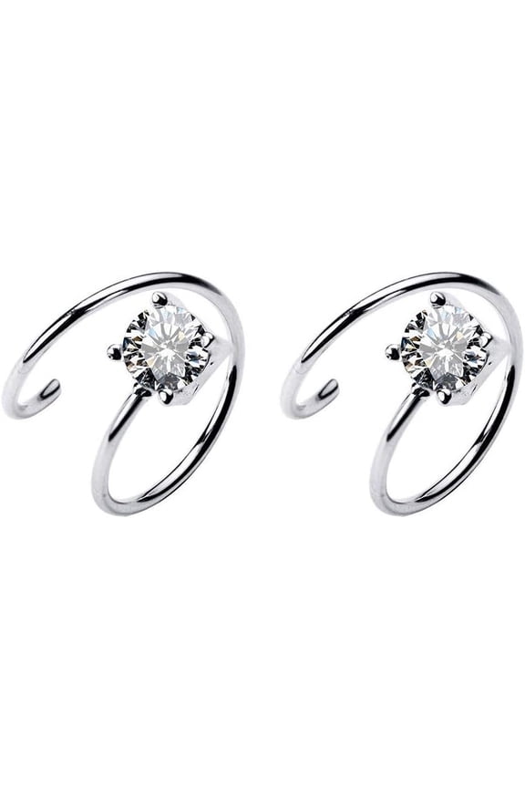 Cubic Zirconia Cuff Small Hoop Earrings Sterling Silver Dainty Crystal Cartilage Twist Crawler Wrap Huggie Earring Ear Piercing Hypoallergenic Sensitive Ears