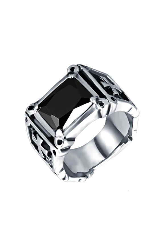 Cubic Zirconia Cushion Cut Gothic Crossed Ring Edgy Unisex Accessory for Party