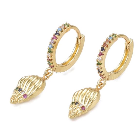 Cubic Simulated Zircon Dangle Textured Hoop Earrings Spiral Shell Shape Multicolor 26.5mm 1x1mm P627
