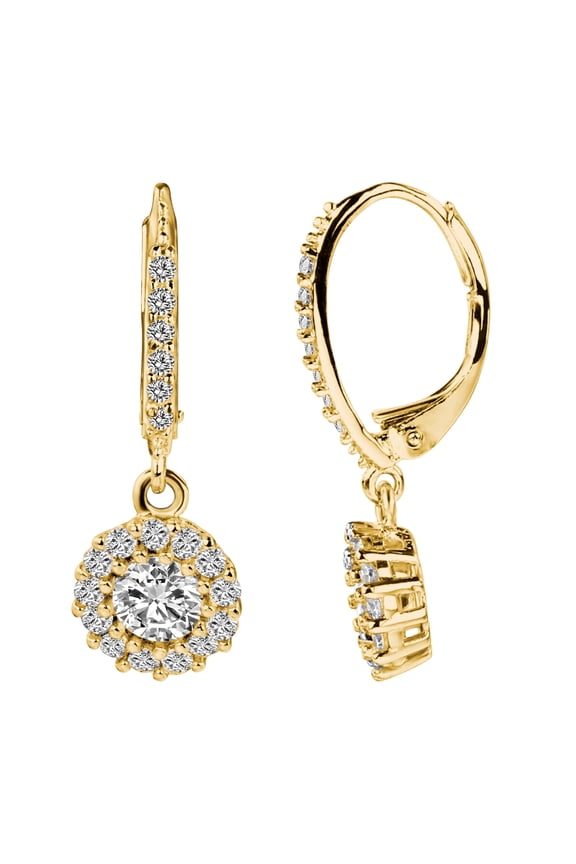 Cubic Zirconia Drop Earrings for Women Halo Round CZ Dangle Leverback Earring Wedding Gifts