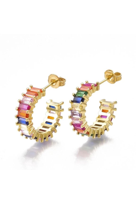 Cubic Zircon Ear Studs Ear Nuts/Earring Backs Multicolor 16.5x5mm Textured Hoop P350