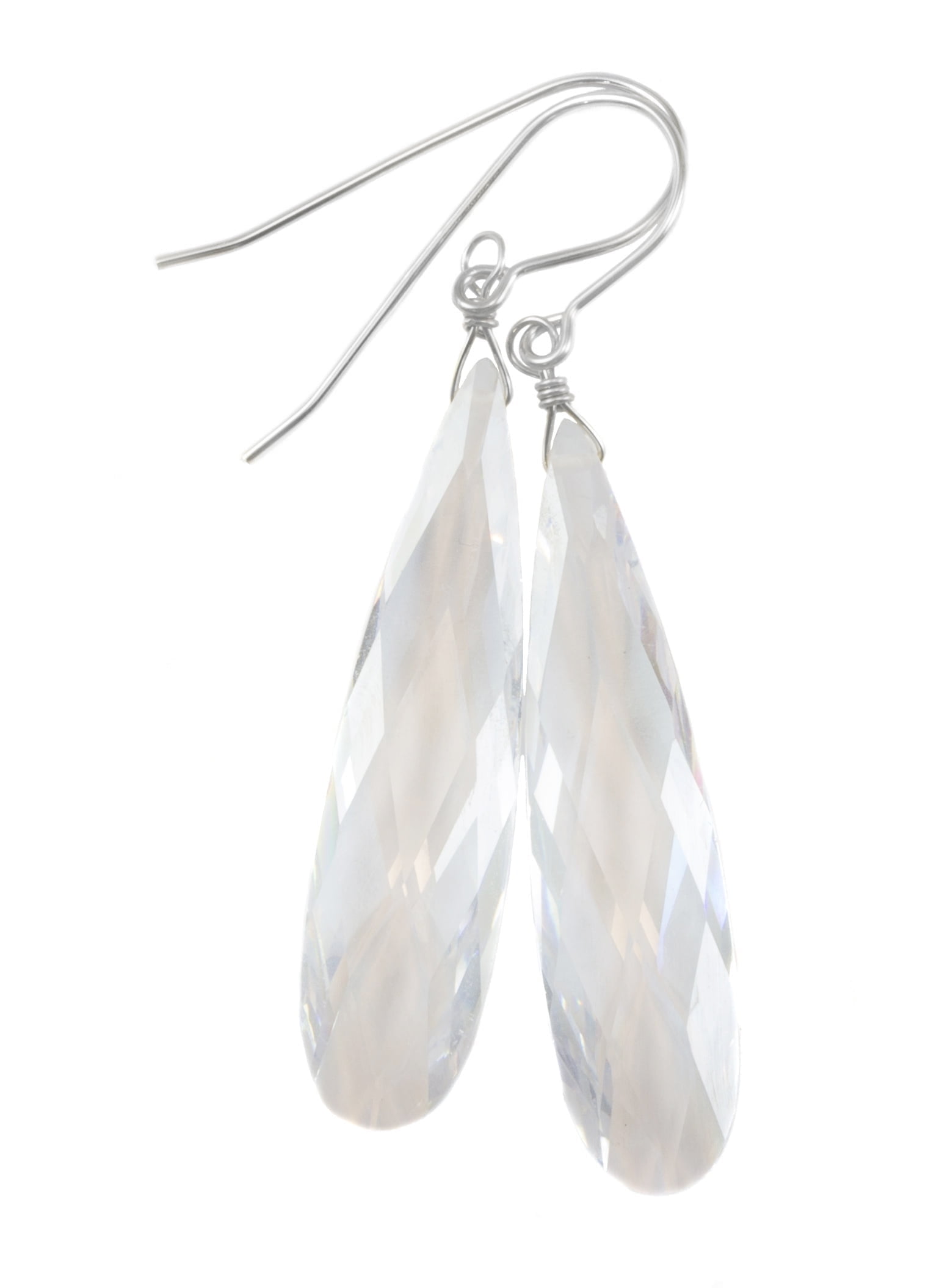 Cubic Zirconia Earrings Large Long 2 Inch Length Teardrops Faceted CZ Simulated Clear Diamond Sterling Silver Spyglass Designs