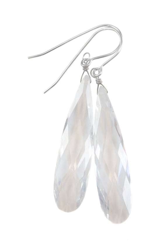 Cubic Zirconia Earrings Large Long 2 Inch Length Teardrops Faceted CZ Simulated Clear Diamond Sterling Silver Spyglass Designs