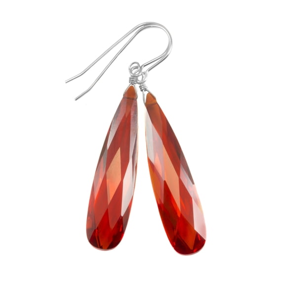 Cubic Zirconia Earrings Large Long 2 Inch Length Teardrops Faceted CZ Simulated Red Garnet Sterling Silver Spyglass Designs