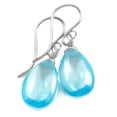 thumbnail image 1 of Cubic Zirconia Earrings Simulated Aquamarine Blue Smooth Pear Shaped CZ Teardrops Sterling Silver Spyglass Designs, 1 of 2