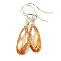 Cubic Zirconia Earrings Simulated Pink Champagne Diamond Faceted Long Pear Shaped CZ Teardrops Sterling Silver Spyglass Designs