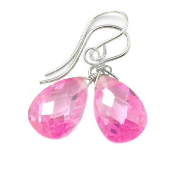 Cubic Zirconia Earrings Simulated Pink Sapphire Faceted Pear Shaped CZ Teardrops Sterling Silver Spyglass Designs