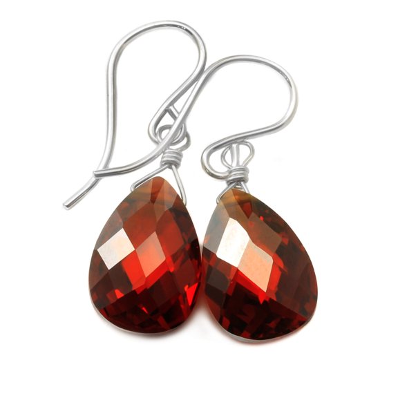 Cubic Zirconia Earrings Simulated Red Garnet Faceted Pear Shaped CZ Teardrops Sterling Silver Spyglass Designs
