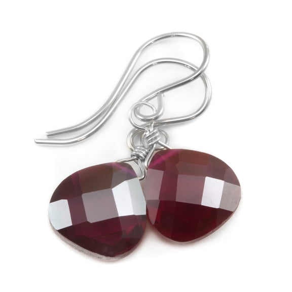 Cubic Zirconia Earrings Simulated Red Ruby Faceted Heart Shaped CZ Drops Sterling Silver Spyglass Designs