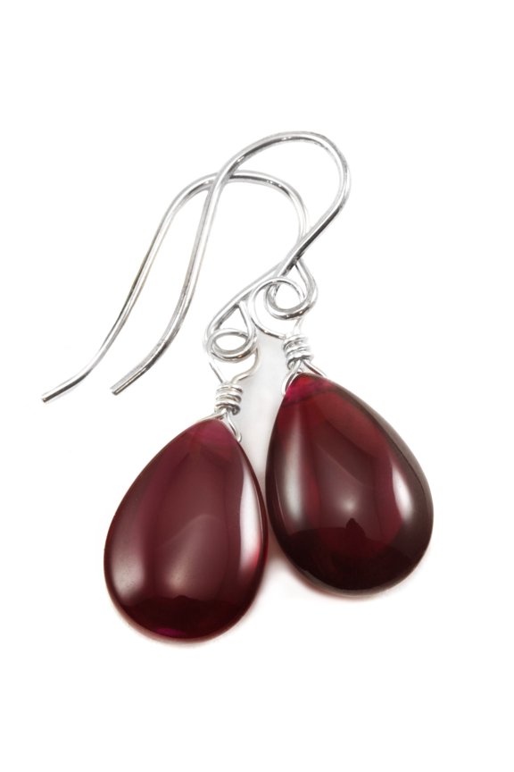 Cubic Zirconia Earrings Simulated Red Ruby Smooth Pear Shaped CZ Teardrops Sterling Silver Spyglass Designs