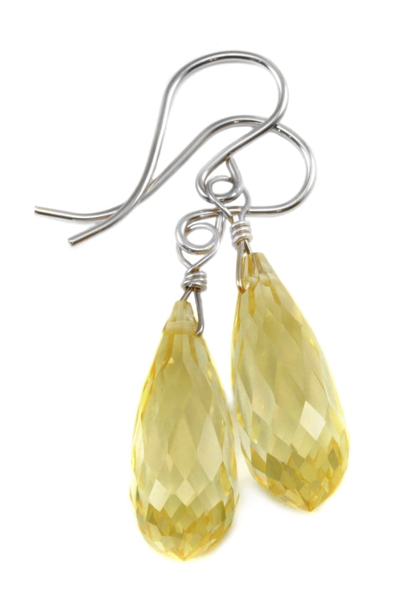 Cubic Zirconia Earrings Simulated Yellow Diamond Rounded Briolette Faceted Shaped CZ Teardrops Sterling Silver Spyglass Designs