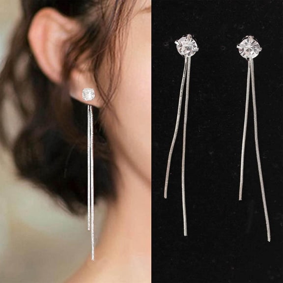Cubic Zirconia Earrings Top Studs for Women Threader Chain Long Dangle Earrings Silver Linear Drop Earrings Skin-Protected Ear Jewelry for Wedding Bridesmaids[o860]