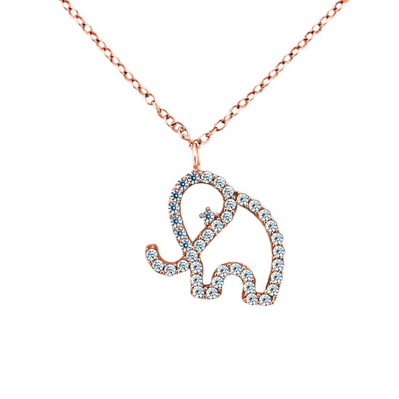 Cubic Zirconia Elephant Pendant in Rose Gold over Silver, 16+2"
