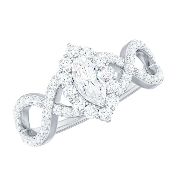 Rosec Jewels Cubic Zirconia Marquise Engagement Ring with Halo - Crossover Ring - AAAA Quality Certified - with Jewelry Box, 925 Sterling Silver, US 4.00