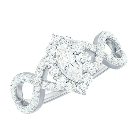Rosec Jewels Cubic Zirconia Marquise Engagement Ring with Halo - Crossover Ring - AAAA Quality Certified - With Jewelry Box, 925 Sterling Silver, US 4.00