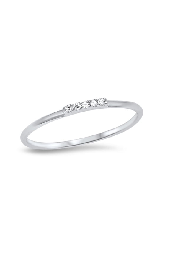 Cubic Zirconia Five Stones Bar Ring Sterling Silver