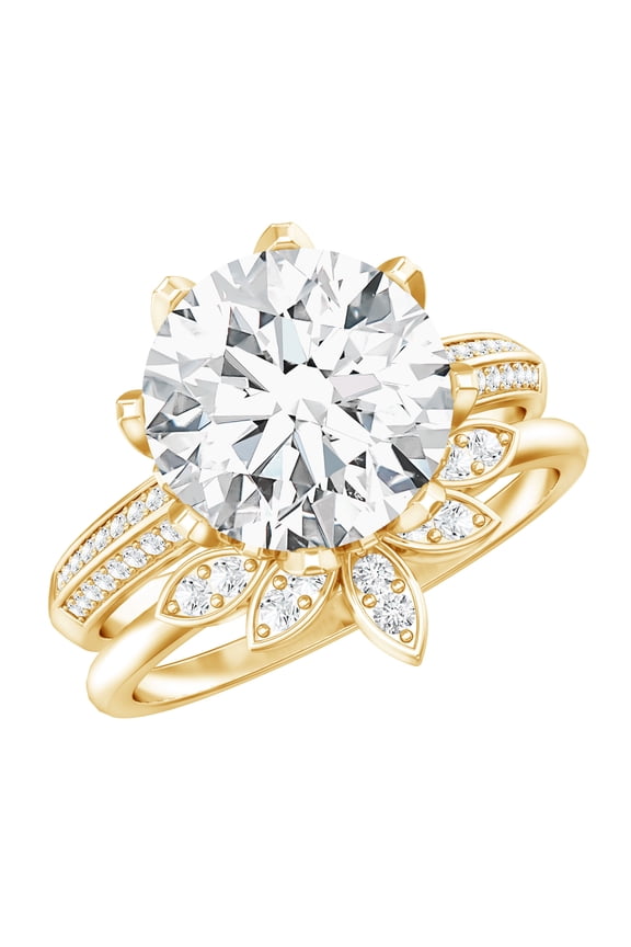 4 Carat CZ Engagement Ring Set (AAAA Quality) - Floral Wedding Ring with Enhancer - Jewelry Box Included, 10K Yellow Gold, US 13.00