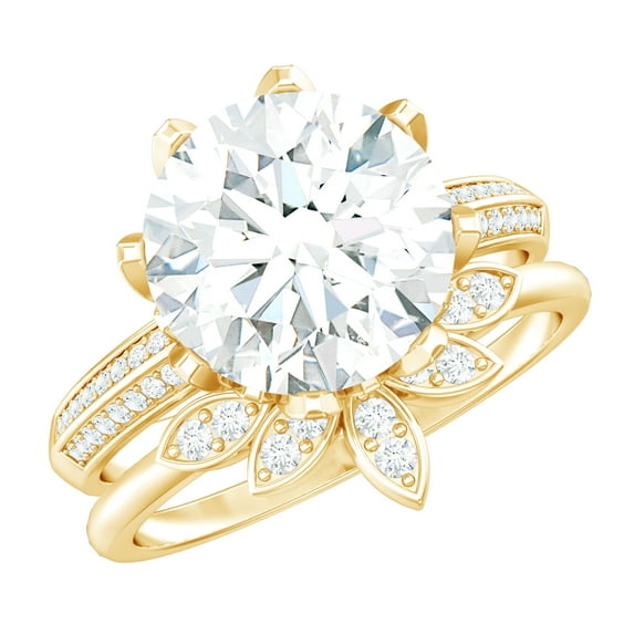 Rosec Jewels 4 Carat CZ Engagement Ring Set (AAAA Quality) - Floral Wedding Ring with Enhancer - Jewelry Box Included, 10K Yellow Gold, US 6.50