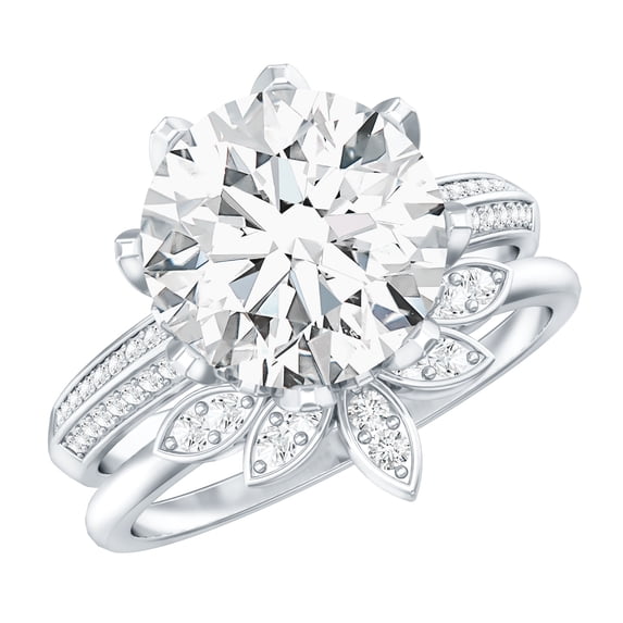 Rosec Jewels 4 Carat CZ Engagement Ring Set (AAAA Quality) - Floral Wedding Ring with Enhancer - Jewelry Box Included, 14K White Gold, US 7.00