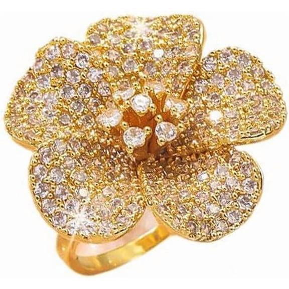 Cubic Zirconia Flower Wrap Finger Bands Bohemian Floral Statement Adjustable Open Band Rings Chunky Engagement Promise Rings Jewelry for Women