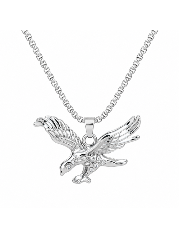 Cubic Zirconia Flying Eagle Pendant Necklace for Women and Men, Detailed Spread-Wing Alloy Chain, Unisex Hip Hop Punk Statement Jewelry