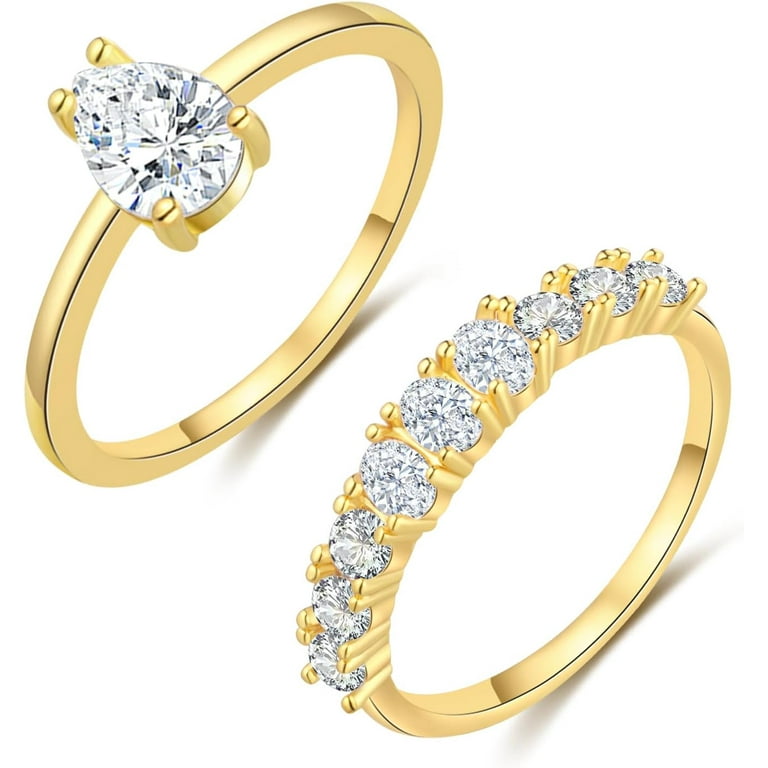 Cubic Zirconia Gold Rings for Women Non Tarnish Trendy Dainty 14K