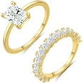 thumbnail image 1 of Cubic Zirconia Gold Rings for Women Non Tarnish Trendy Dainty 14K Gold Plated Stackable Princess Cut Fake Engagement Ring Set Diamond Wedding Promise Rings for Her Jewelry Size 6 7 8 9 10 11, 1 of 1
