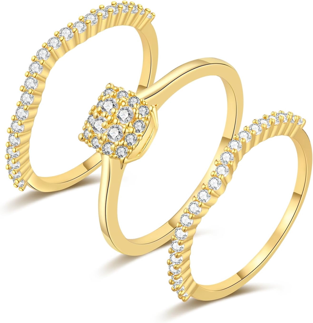 Artificial Stackable Rings Cubic Zirconia Gold Rings for Women Non Tarnish Trendy Dainty 14K Gold ...