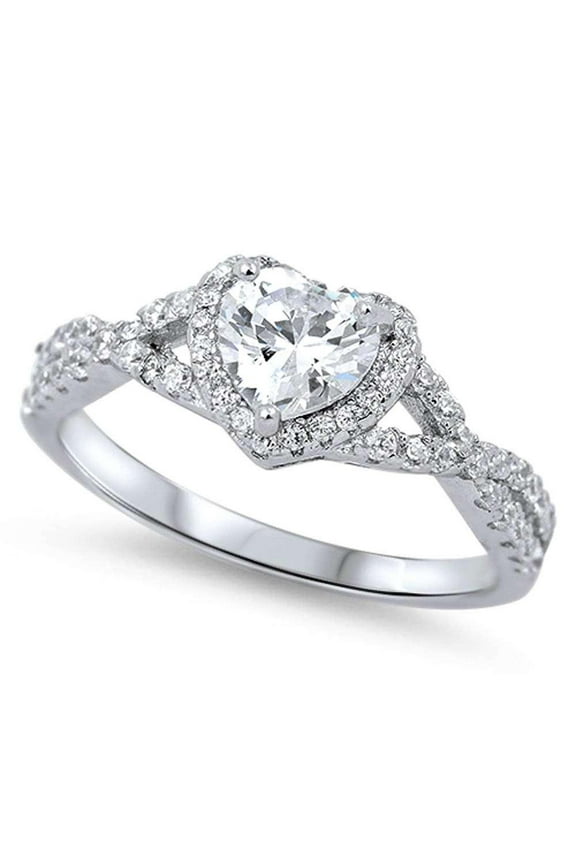 Cubic Zirconia Heart Iced Out Infinity Ring Sterling Silver Size 10