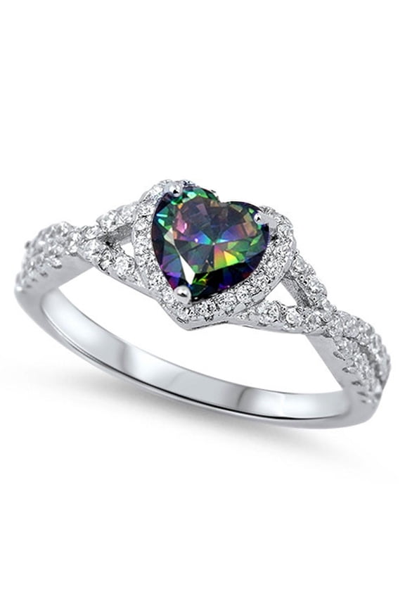 Cubic Zirconia Heart Iced Out Infinity Ring Sterling Silver Size 5