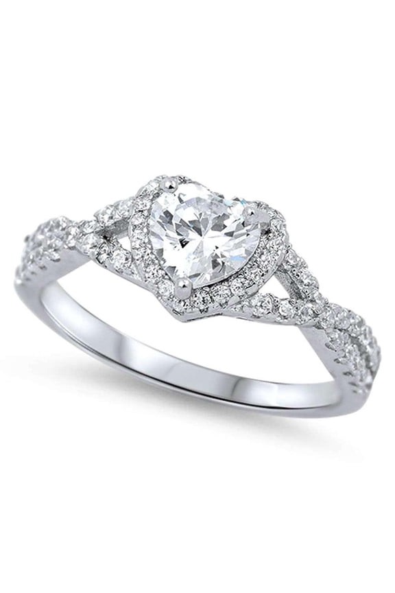 Cubic Zirconia Heart Iced Out Infinity Ring Sterling Silver Size 6