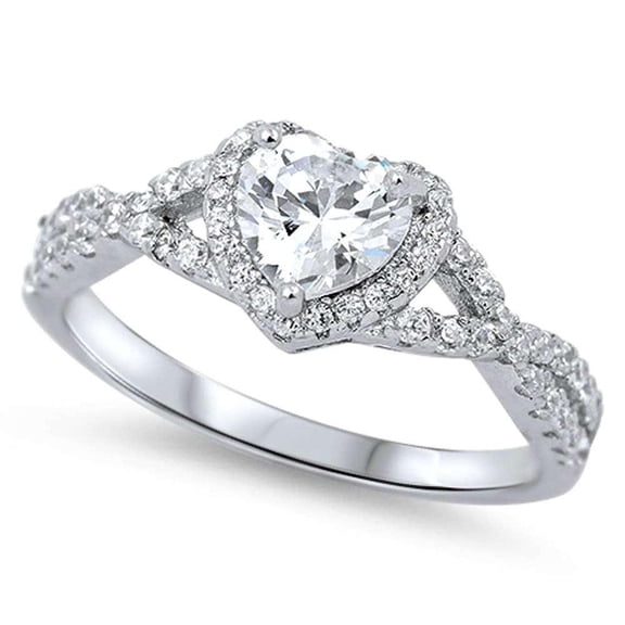 Cubic Zirconia Heart Iced Out Infinity Ring Sterling Silver Size 6